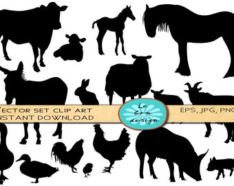 Farm animals silhouette/ clip art vector commercial use /digital file printable instant download