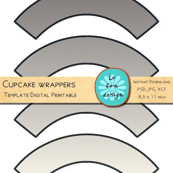 Cupcake wrappers template diy collage sheet jpg, psd, gimp, INSTANT DOWNLOAD