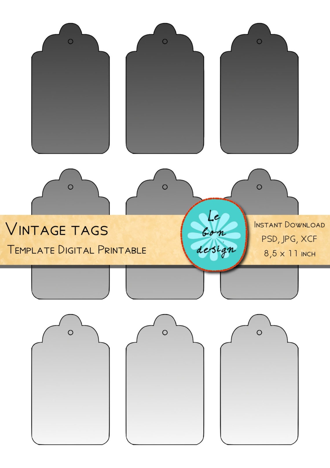 Printable Tags Template Diy Digital Collage Sheet Photoshop, Gimp ...