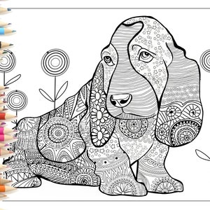 Dog zentangle coloring page, printable art hand made illustration, for children and adults