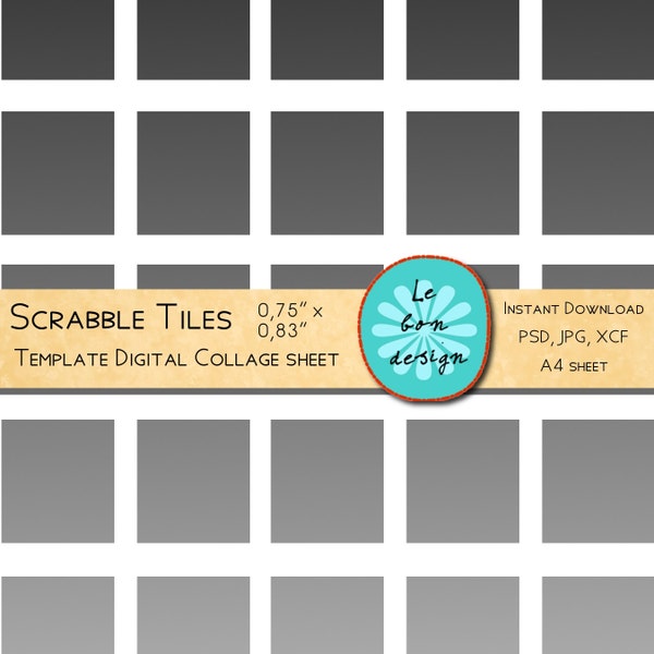 Instant download- DIY Scrabble tile collage sheet template, .75x.83 inch, 8,5 x 11
