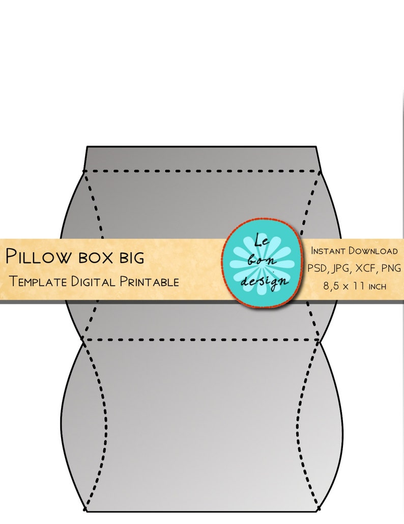 Pillow box template printable diy folding sheet jpg, psd, gimp,png for easy making a personal gift box image 1