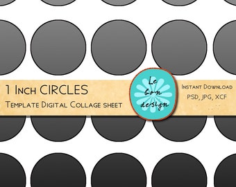 1 pulgadas Círculo plantilla 12 círculos diy collage hoja jpg, psd, gimp, para la tapa de la botella imprimible