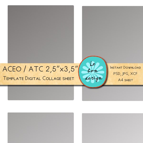 ACEO / ATC template 2,5 x 3,5 inch diy digital collage sheet jpg, psd, gimp file instant download