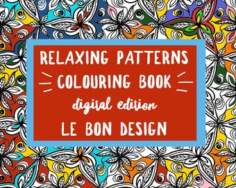 colouring book relaxing patterns, printable art hand made illustration, for children and adults, 10 geometric patterns, instant dowload pdf