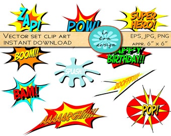 Digital clip art vector  comic book superhero text personal and commercial use instant download