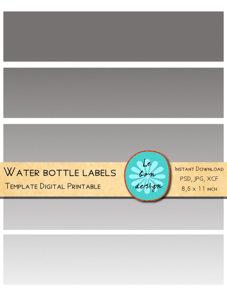 Water bottle Template Diy label making for party digital collage sheet jpg, psd, gimp file instant download 