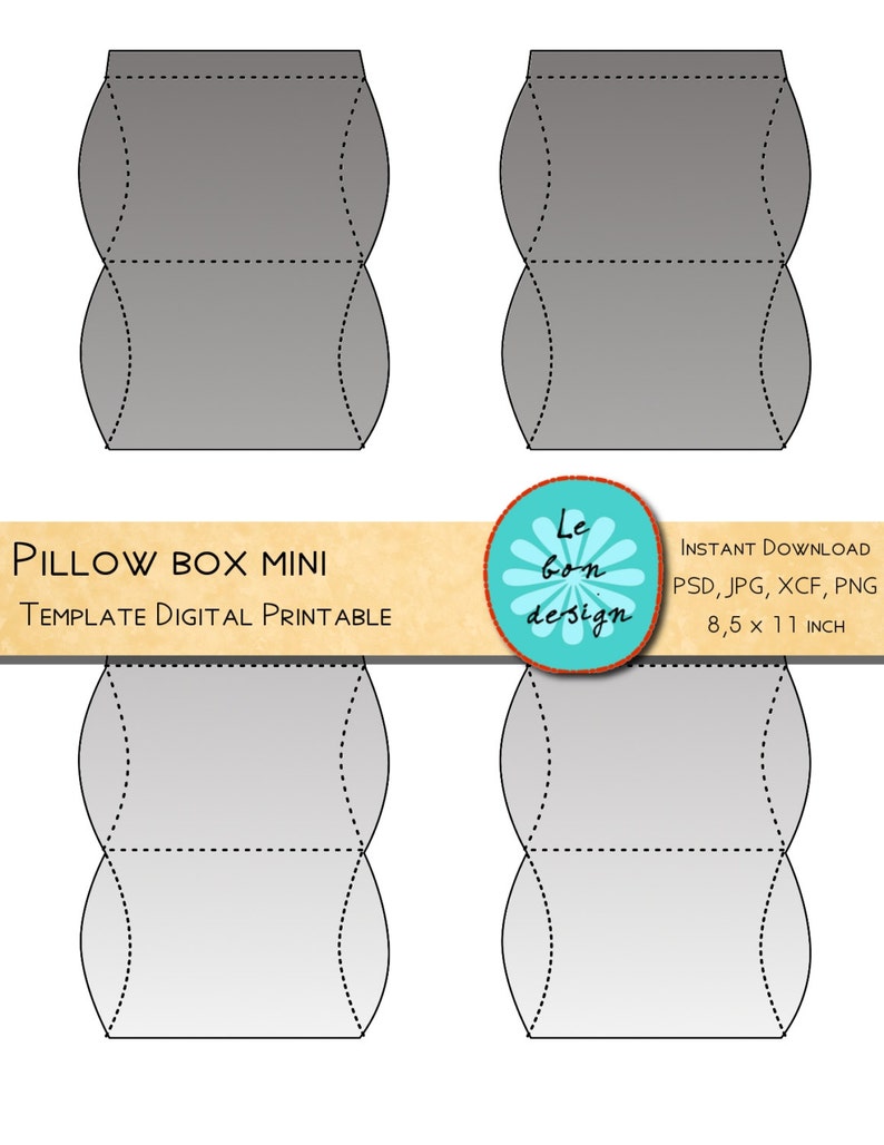 Pillow box template printable diy folding sheet jpg, psd, gimp,png for easy making a personal gift box image 1