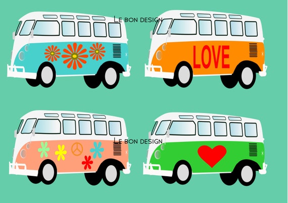 Volkswagen T1 Hippy Camper Clip Art Vector Graphic Design Etsy