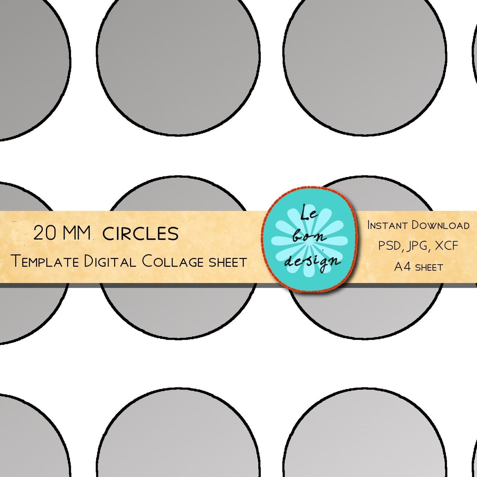 20 Mm Circle Template 0,5 Inch 56 Circles /diy Collage Sheet Jpg, Psd ...