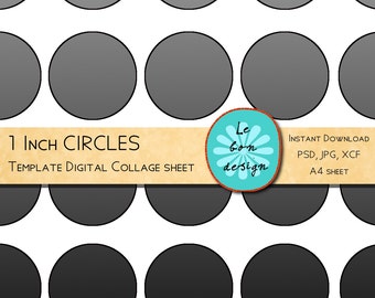 1 Inch Circle template 40 circles diy collage sheet jpg, psd, gimp, for printable bottle cap