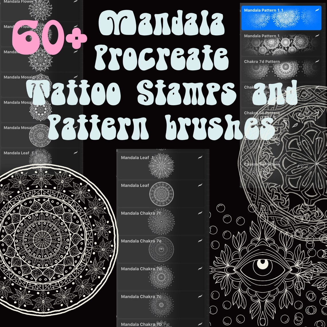 Procreate Brushes Pack 60 Mandala Stamps Tattoo and Pattern Brushes App ...