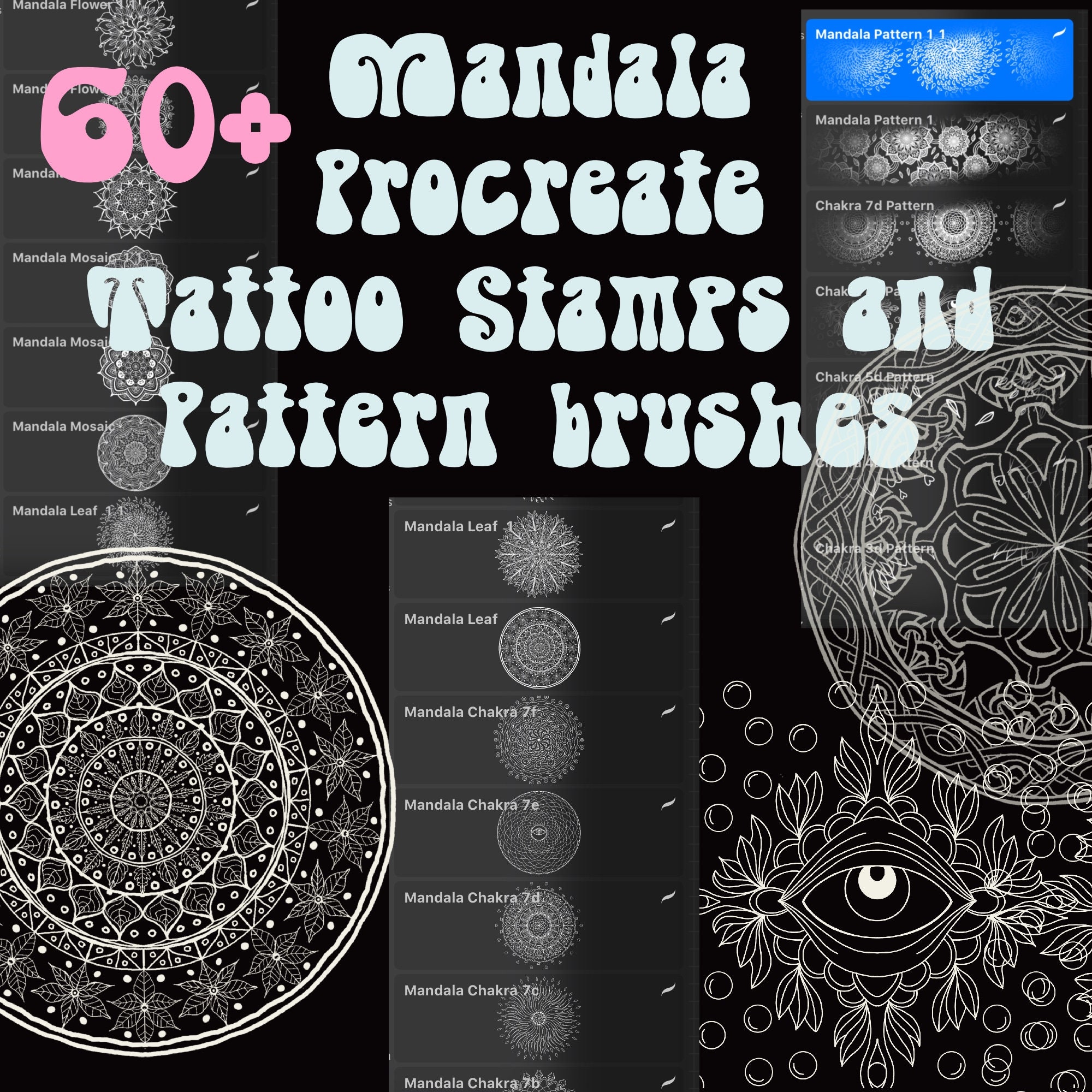 Procreate Brushes Pack 60 Mandala Stamps Tattoo and Pattern Brushes App ...
