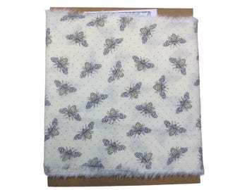 Fabric strips, Bees, Neutral colors, junk journals, snippets, slow stitch, mixed media