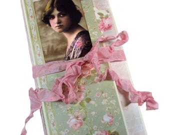 Handmade Folio Journal, Shabby Chic Style, Photo album, Traveler Notebook Size