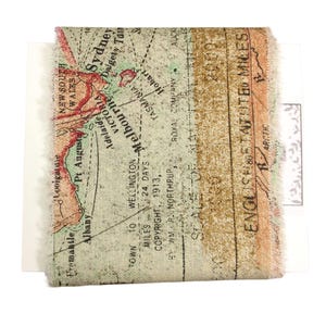Hand Torn Tim Holtz Fabric Strip, Expedition Maps, junk journals, Mixed Media, 3x44 inches
