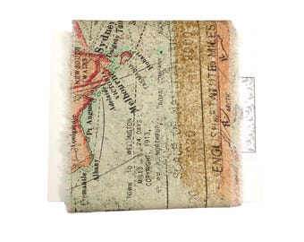 Hand Torn Tim Holtz Fabric Strip, Expedition Maps, junk journals, Mixed Media, 3x44 inches