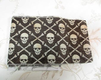 Tim Holtz Halloween Fabric Strip, Skull & Crossbones, Gothic Junk Journal, Mixed Media