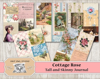 Cottage Rose Journal Kit, Tall and Skinny, Shabby Chic Ephemera, Wallpaper (Digital Download)