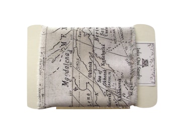 Tim Holtz Map Fabric Strip, PWTH 016,  Junk Journal, Slow Stitch, Mixed Media Supplies, 3x44 inches