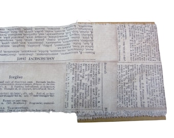 Tim Holtz  Fabric, Hand Torn strip, Eclectic Elements, Dictionary, Words, Neutral colors, junk journals, snippets, slow stitch, mixed media