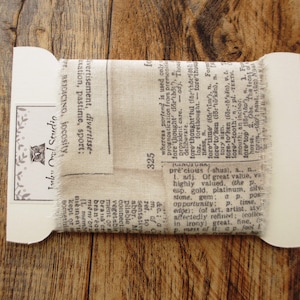 Tim Holtz  Fabric, Hand Torn strip, Eclectic Elements, Dictionary, Words, Neutral colors, junk journals, snippets, slow stitch, mixed media