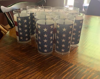Plastic Flag Motif Tumblers set of 14
