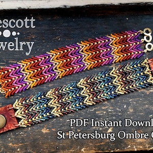 Beadweaving Pattern for St Petersburg Ombre Cuff Bracelet - Three Rows of Double St Petersburg Gradient Bracelet Beading Tutorial Seed Beads