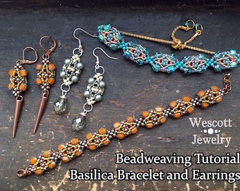 Beadweaving Pattern for Basilica Beaded Bracelet and Earrings - Instant Download PDF Instructions Tutorial for Cathedral Beads & Seed Beads