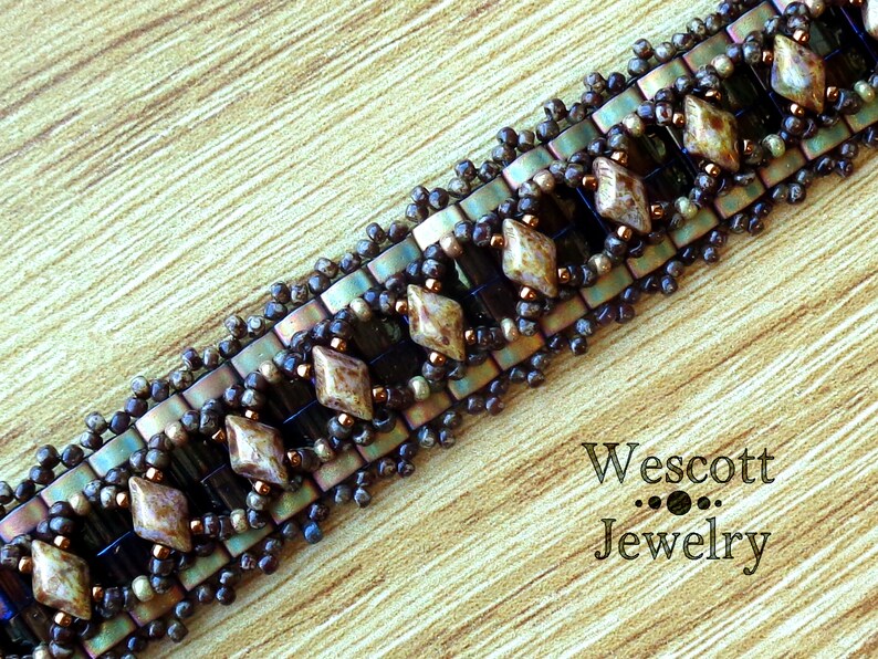 Perlenwebmuster für Odessa Manschettenarmband mit DiamonDuo Beads oder GemDuo Beads, Tila Beads und Halb-Tila Beads Bild 4