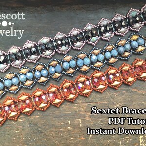 PDF : Modèle de bracelet sextuple en perles, tutoriel de tissage de perles avec cristaux polis au feu et perles de rocaille (tutoriel à télécharger au format PDF)