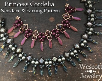 Beadweaving Pattern: Princess Cordelia Necklace & Pearl Earrings (PDF Download)