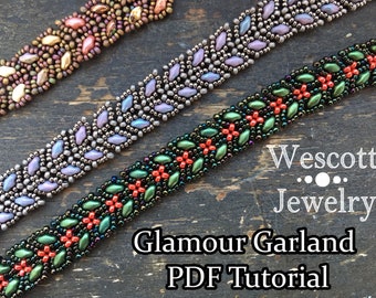 Beadweaving Pattern for Glamour Garland Bracelet- Beading Pattern Tutorial for SuperDuo Chevron Holly Leaves Holiday Bracelet PDF File