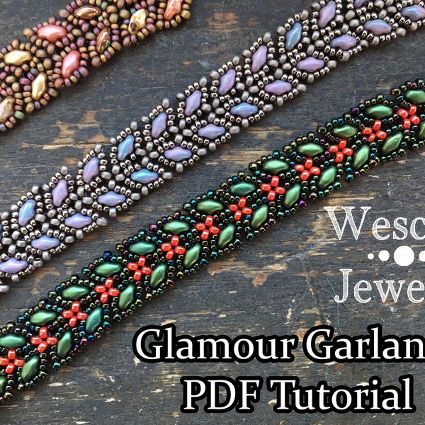 Beadweaving Pattern for Glamour Garland Bracelet- Beading Pattern Tutorial for SuperDuo Chevron Holly Leaves Holiday Bracelet PDF File