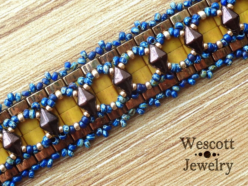 Perlenwebmuster für Odessa Manschettenarmband mit DiamonDuo Beads oder GemDuo Beads, Tila Beads und Halb-Tila Beads Bild 9