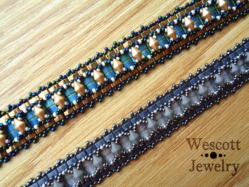 Perlenwebmuster für Odessa Manschettenarmband mit DiamonDuo Beads oder GemDuo Beads, Tila Beads und Halb-Tila Beads Bild 10