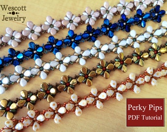 Beadweaving Pattern for Perky Pips Bracelet and Earrings with Pip Beads and SuperDuos