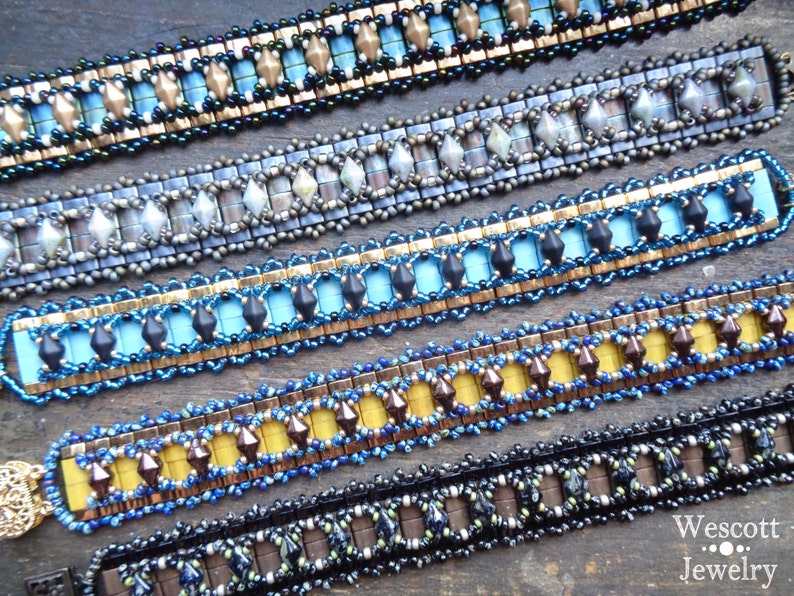 Perlenwebmuster für Odessa Manschettenarmband mit DiamonDuo Beads oder GemDuo Beads, Tila Beads und Halb-Tila Beads Bild 3