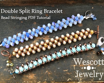 Beading Pattern for Double Split Ring or Jump Ring Bracelet - Bead Stringing Tutorial with No Needle - Jump Rings and Cord Stringing Pattern