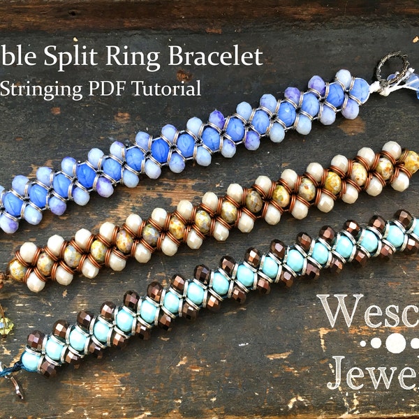 Beading Pattern for Double Split Ring or Jump Ring Bracelet - Bead Stringing Tutorial with No Needle - Jump Rings and Cord Stringing Pattern