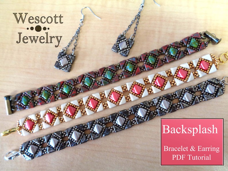 Beadweaving Pattern for Backsplash Bracelet and Earring with Tango Beads and Silky Beads image 1