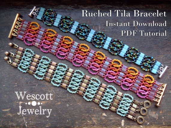 Beadweaving Pattern for Ruched Tila Bracelet Cuff With Two Hole Miyuki Tila  Beads or Miyuki Half-tila Beads or Czechmate Tiles and Seed Bead 