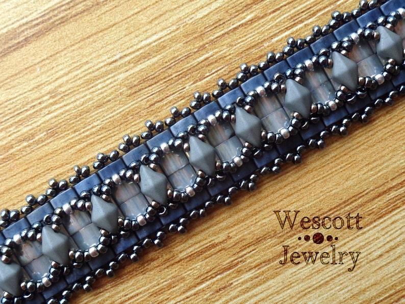 Perlenwebmuster für Odessa Manschettenarmband mit DiamonDuo Beads oder GemDuo Beads, Tila Beads und Halb-Tila Beads Bild 6