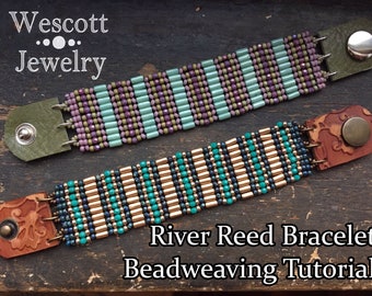 Beadweaving Pattern for River Reed Herringbone Beaded Cuff Bracelet - Instant Download PDF Instructions Tutorial for Tubelet & Seed Beads