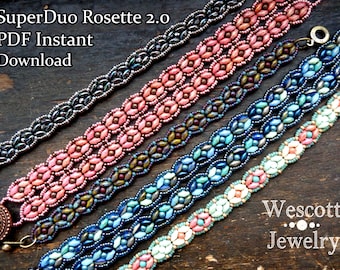 SuperDuo Rosette Bracelet Beadweaving Pattern: Includes Double Wide Version (PDF Tutorial)