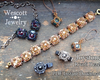 Beadweaving Pattern for Joystone Bezel for Crystal Rivoli with Exposed and Embellished Versions for Ring, Earrings, Necklace, and Bracelet