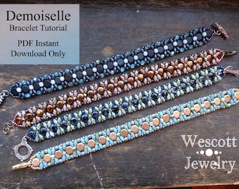 Beadweaving Pattern for Demoiselle Bracelet with Honeycomb Beads or DiscDuo Beads and SuperDuo Beads