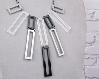 Geometric Statement Necklace, black and white necklace, space necklace, grey jewelry, minimalist statement necklace, Gen Z gift