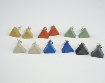 Concrete Jewlery-Triangle stud earrings in different colors, with sterling silver post and backing nut(nickel safe). Free domestic shipping!
