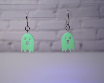 Glow in the Dark Ghost Dangle Earrings, halloween earrings, spooky gift, gift for goth,